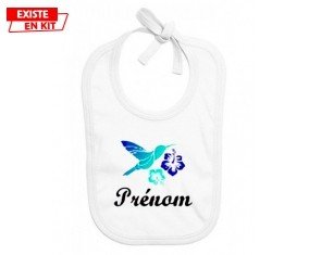 Oiseau et fleur (garçon) + prénom: Bavoir bébé-su7.fr