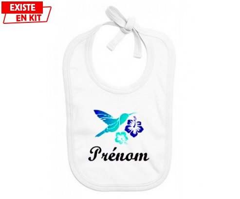 Oiseau et fleur (garçon) + prénom: Bavoir bébé-su7.fr