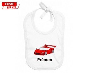 Voiture de course rouge + prénom: Bavoir bébé-su7.fr