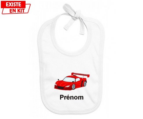 Voiture de course rouge + prénom: Bavoir bébé-su7.fr