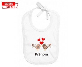 Oiseaux cœur + prénom: Bavoir bébé-su7.fr