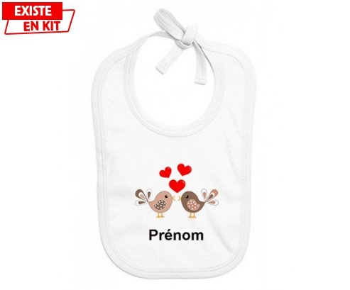 Oiseaux cœur + prénom: Bavoir bébé-su7.fr