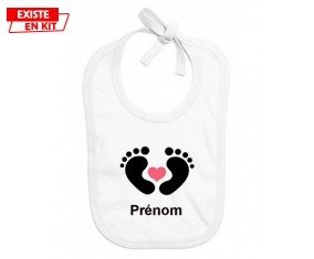 Pied cœur (fille) + prénom: Bavoir bébé-su7.fr
