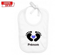 Pied cœur (garçon) + prénom: Bavoir bébé-su7.fr