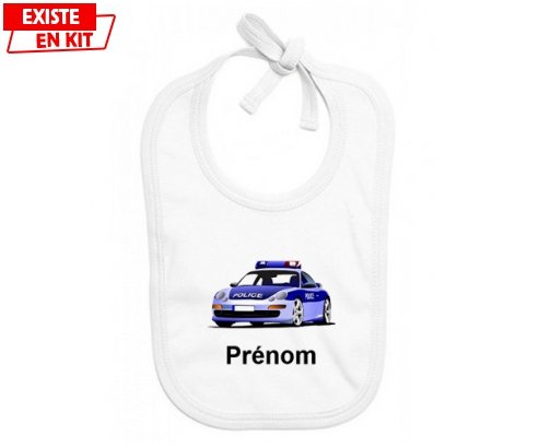 Voiture de police style1 + prénom: Bavoir bébé-su7.fr