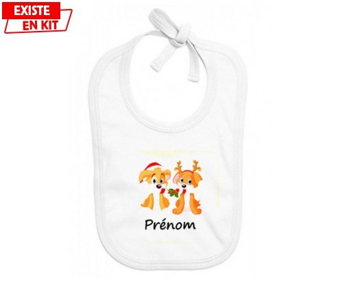 Chien et chat de noël + prénom: Bavoir bébé-su7.fr