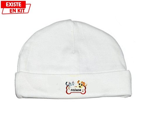 Chien chat os + prénom: Bonnet bébé-su7.fr