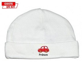 Voiture rouge + prénom: Bonnet bébé-su7.fr