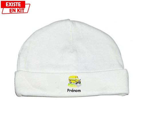 Bus jaune + prénom: Bonnet bébé-su7.fr