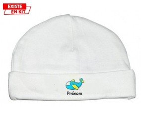 Avion bleu + prénom : Bonnet bébé