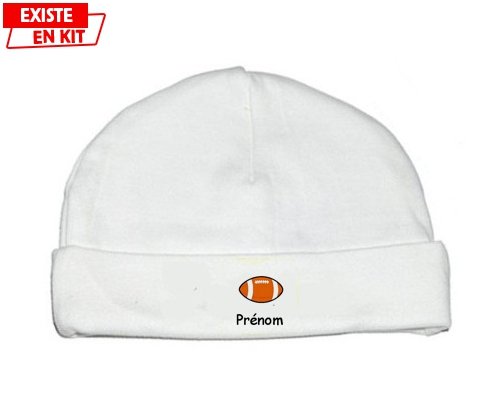 Ballon rugby style1 + prénom: Bonnet bébé-su7.fr