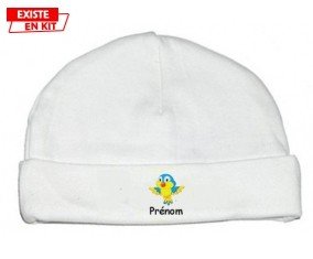 Oiseau bleu style1 + prénom : Bonnet bébé