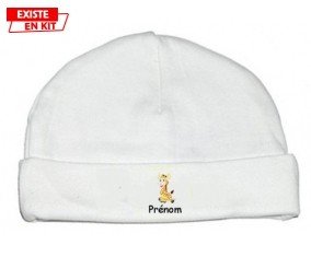 Girafe style1 + prénom : Bonnet bébé