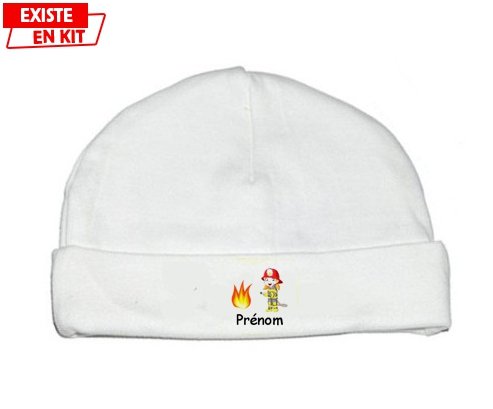 Pompier flamme + prénom: Bonnet bébé-su7.fr