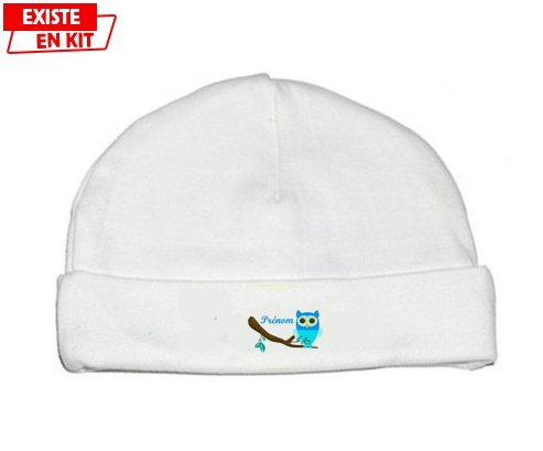 Hibou style1 + prénom: Bonnet bébé-su7.fr