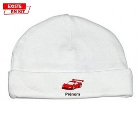 Voiture de course rouge + prénom: Bonnet bébé-su7.fr