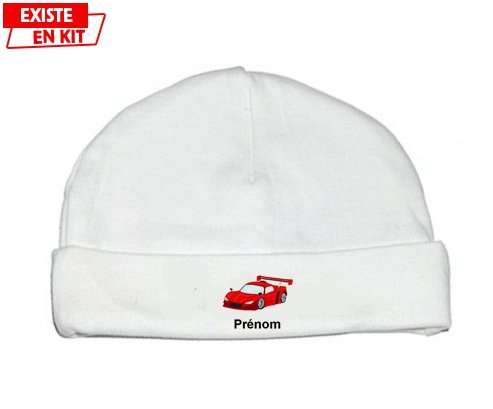Voiture de course rouge + prénom: Bonnet bébé-su7.fr