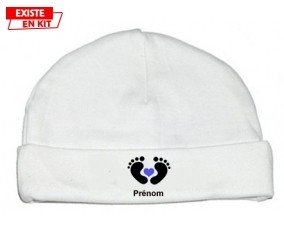 Pied cœur (garçon) + prénom : Bonnet bébé