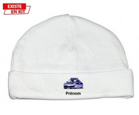 Voiture de police style1 + prénom: Bonnet bébé-su7.fr