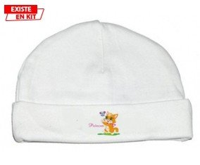 Chat papillon style1 + prénom : Bonnet bébé