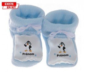 Pingouin + prénom: Chausson bébé-su7.fr