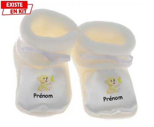 Ours papillon + prénom: Chausson bébé-su7.fr