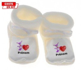 Lapin cœur + prénom: Chausson bébé-su7.fr