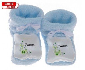 Fleur verte + prénom: Chausson bébé-su7.fr