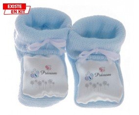 Tige fleur grise + prénom: Chausson bébé-su7.fr