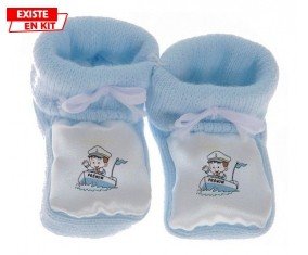 Marin + prénom: Chausson bébé-su7.fr