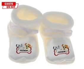 Chien chat os + prénom: Chausson bébé-su7.fr