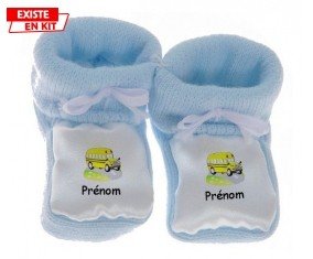 Bus jaune + prénom: Chausson bébé-su7.fr