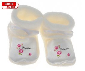 Tige fleur + prénom: Chausson bébé-su7.fr