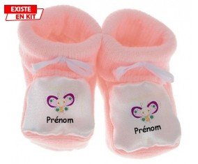 Papillon souriant (fille) + prénom : Chausson bébé