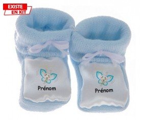 Papillon souriant (garçon) + prénom: Chausson bébé-su7.fr