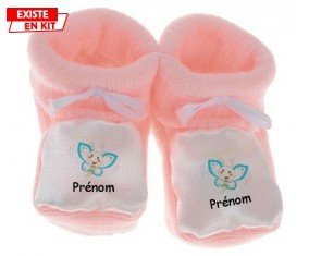 Papillon souriant (garçon) + prénom: Chausson bébé-su7.fr