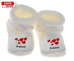 Cœurs Style2 + prénom : Chausson bébé-su7.fr