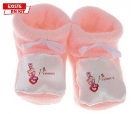 Coeurs + prénom: Chausson bébé-su7.fr