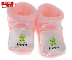 Grenouille + prénom: Chausson bébé-su7.fr