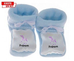 Licorne style1 + prénom: Chausson bébé-su7.fr