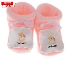 Ours cœur + prénom: Chausson bébé-su7.fr