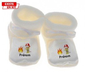 Pompier flamme + prénom: Chausson bébé-su7.fr