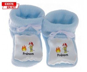 Pompier flamme + prénom: Chausson bébé-su7.fr
