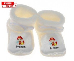 Pompier + prénom: Chausson bébé-su7.fr