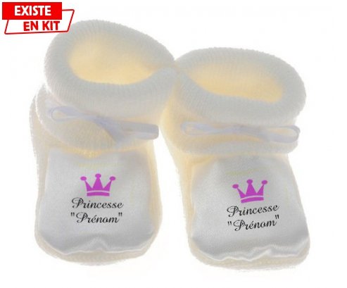 Princesse couronne + prénom: Chausson bébé-su7.fr