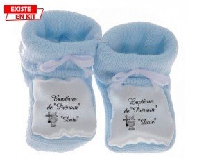 Baptême + prénom: Chausson bébé-su7.fr