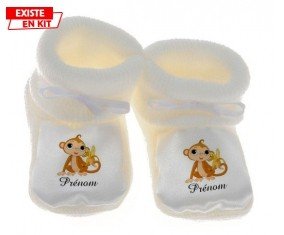 Singe banane + prénom: Chausson bébé-su7.fr