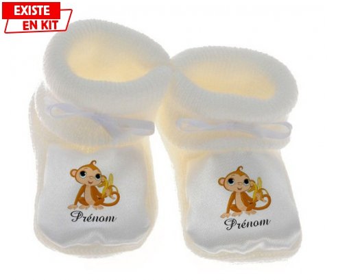 Singe banane + prénom: Chausson bébé-su7.fr