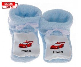 Voiture de course rouge + prénom: Chausson bébé-su7.fr