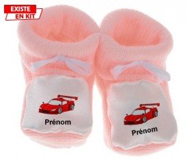 Voiture de course rouge + prénom: Chausson bébé-su7.fr